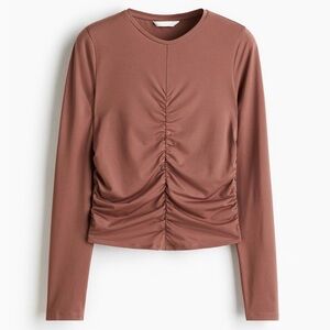 Women's Ruched Long Sleeve Top - Dusty Tan